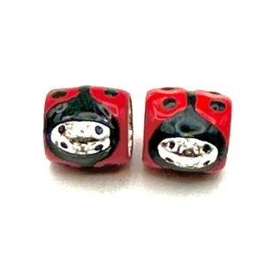 Ladybug Bead Charms (2) Sterling Silver Enamel